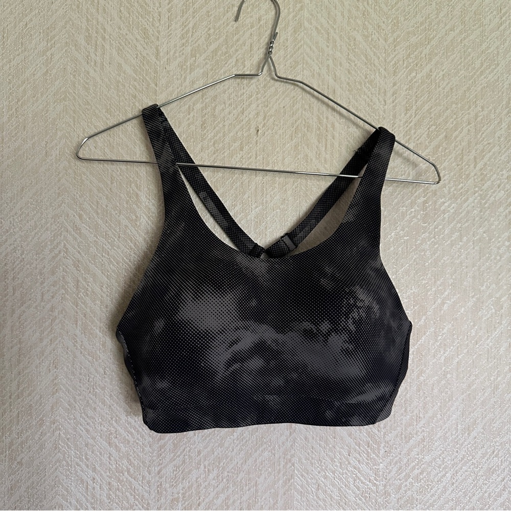 Athleta Black and Gray Print Medium Support Bra 34C